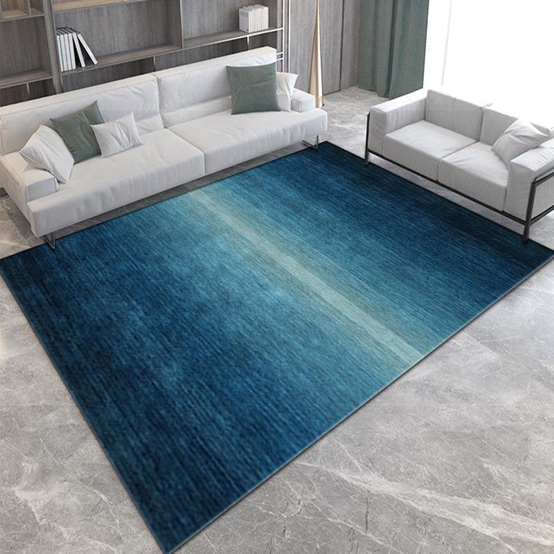 Modern Blue Grey Gradient Large Carpet Crystal Velvet Gold Line Abstract Non-Slip Nordic Rug