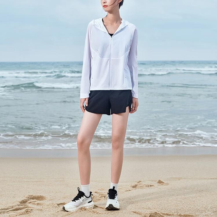 Anta Running Series Solid Color Logo Zip Long Sleeve Hooded Sun Protection Jacket Women Jackets Pure-White 162335606-1