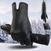 Leather Gloves Women's Sheepskin Long Finger Touch Screen Winter Warm and Velvet