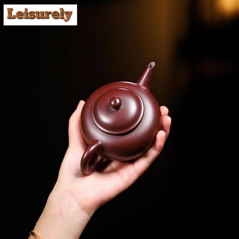 240 мл чайники ручной работы из фиолетовой глины Исин, горизонтальный чайник ручной работы из сырой руды, баклажановый глиняный чайник, чайный набор «Цзыша», принадлежности для питья