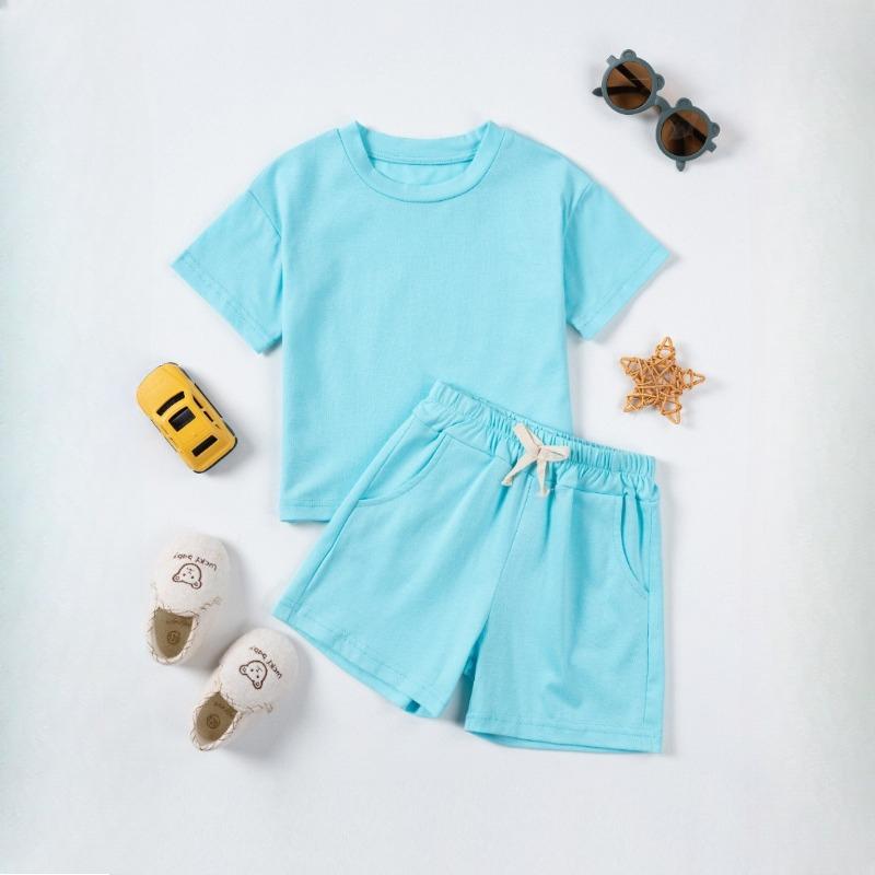 Летние детские костюмы для мальчиков и девочек маленьких и средних размеров, детские хлопковые шорты с короткими рукавами, однотонные повседневные универсальные