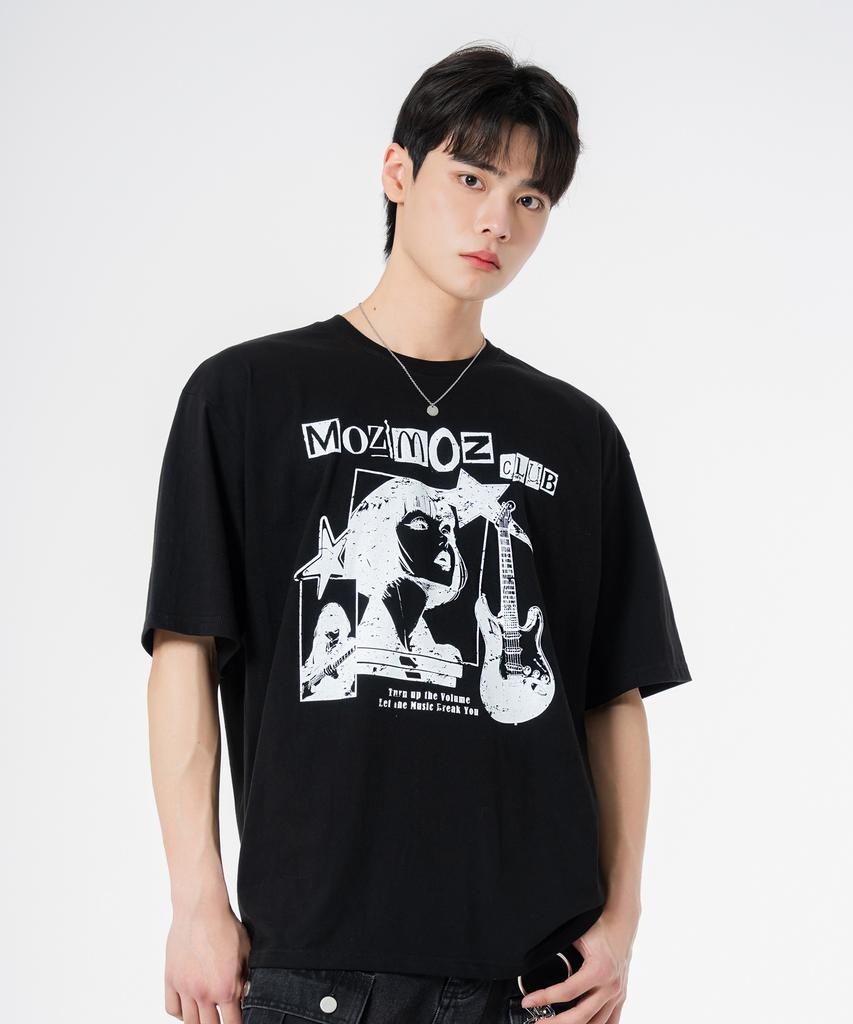 MOZMOZ Comic Girl Oversized Short Sleeve T-Shirt Black