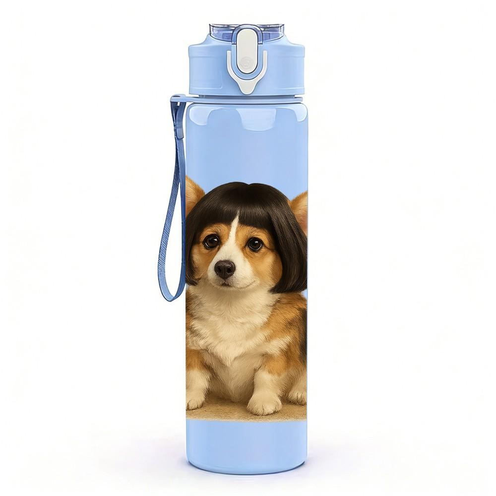 1PC Corgi Puppy Classic Portrait 750ml Color Plastic Sports Water Bottle Leakproof Flip Straw Lid Suitable for Sports Office Home Use