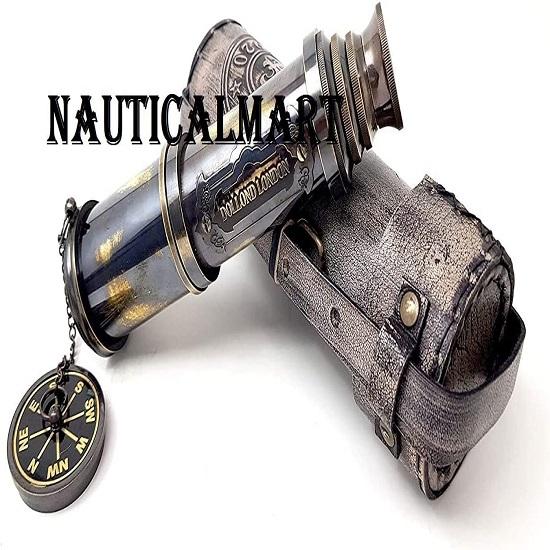18" Antique Brass Dollond London Spotting /Telescope Scope In Leather Box (Black Antique)