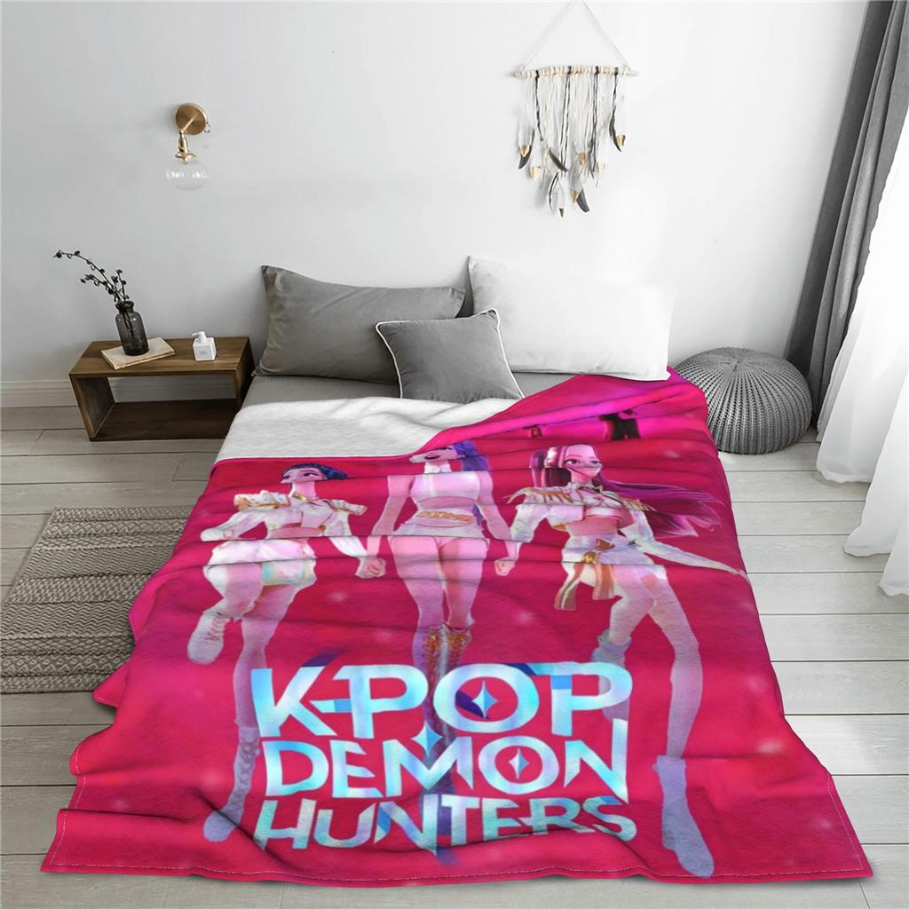 Warm BlanketKids Travel K pop Demon Hunters Throw Blanket Flannel Bedspread For Outdoor Comfortable Sofa Bed Cover