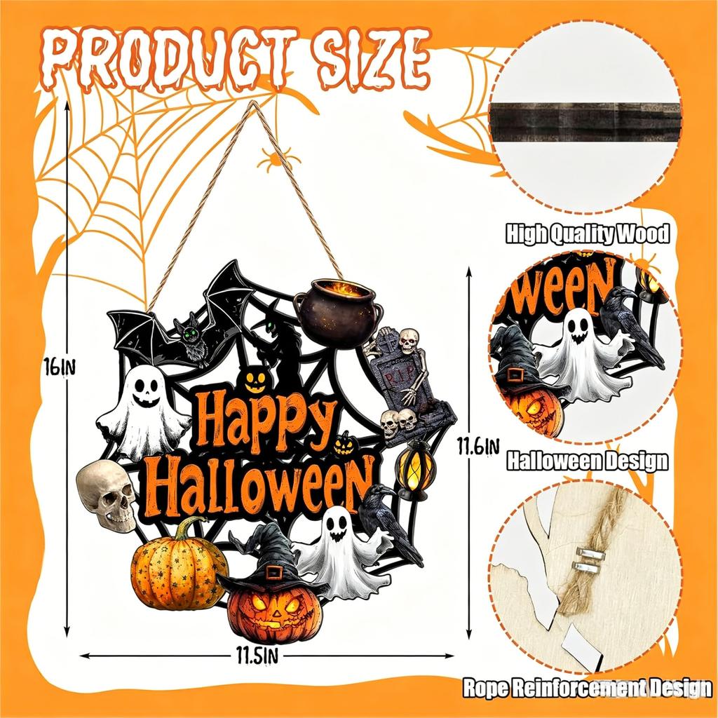 Wooden Halloween Pumpkin Hanging Sign Door Wall Decor Party Home Garden Decoration