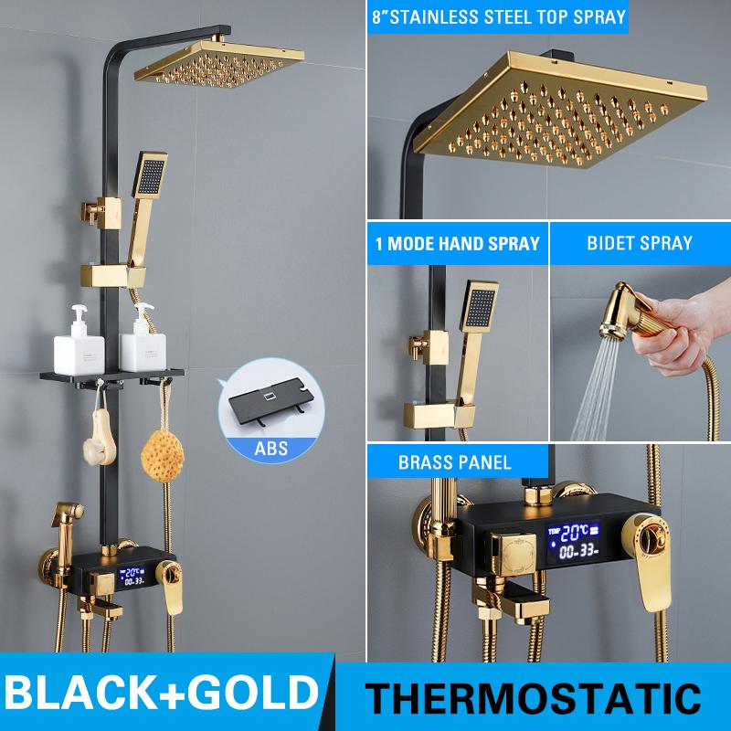 Светодиодный цифровой душевой набор, хромированные смесители для ванной комнаты, термостатический смеситель для душа, спа-дождь, смеситель для горячей и холодной ванны, настенное крепление Grifos