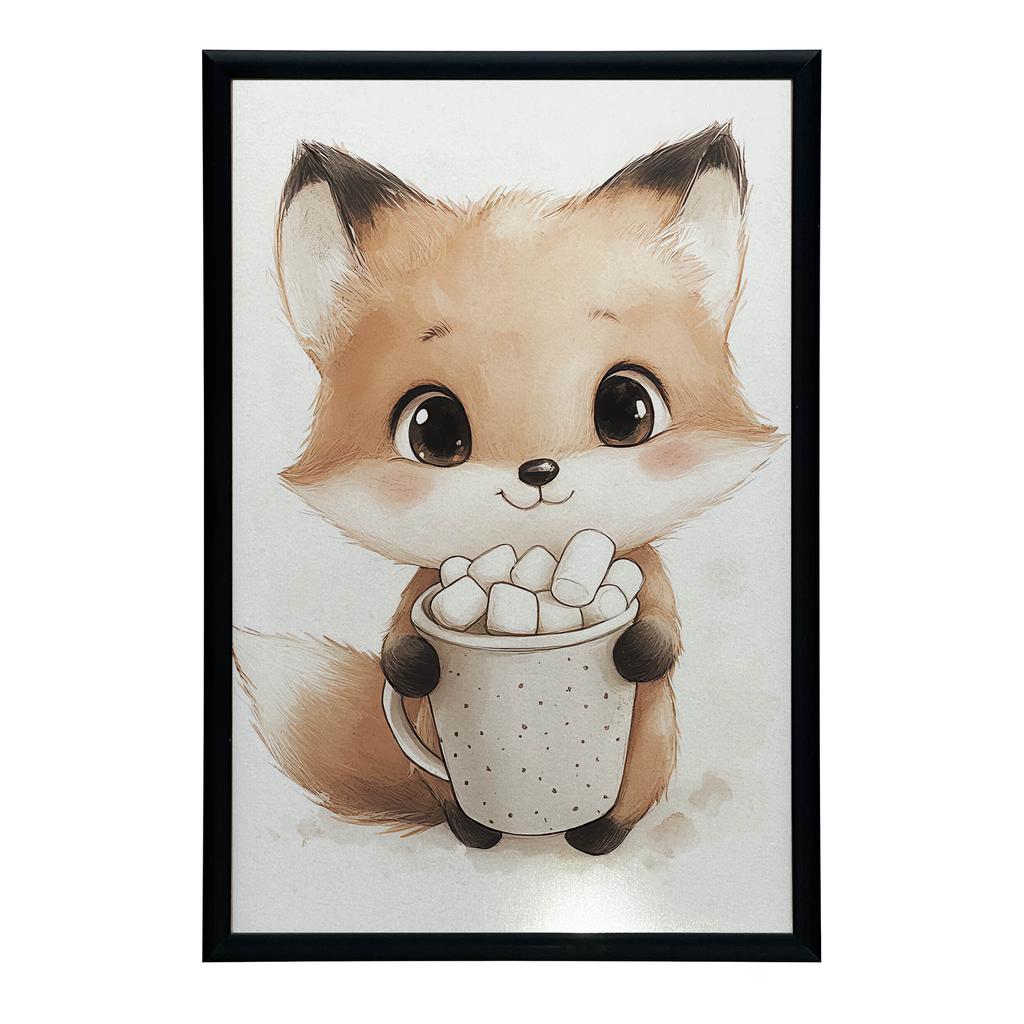 Plakat Uroczy Lisek Z Ciepłą Czekoladą Plakat Uroczy Lisek Z Ciepłą Czekoladą, 50X70 Cm, Bez Ramy, Płótno Premium Na Blejtramie