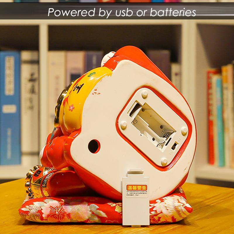 9-дюймовый кот удачи с машущей рукой, китайское украшение фэн-шуй, манящий кот Манеки-неко, питание от USB/батарей