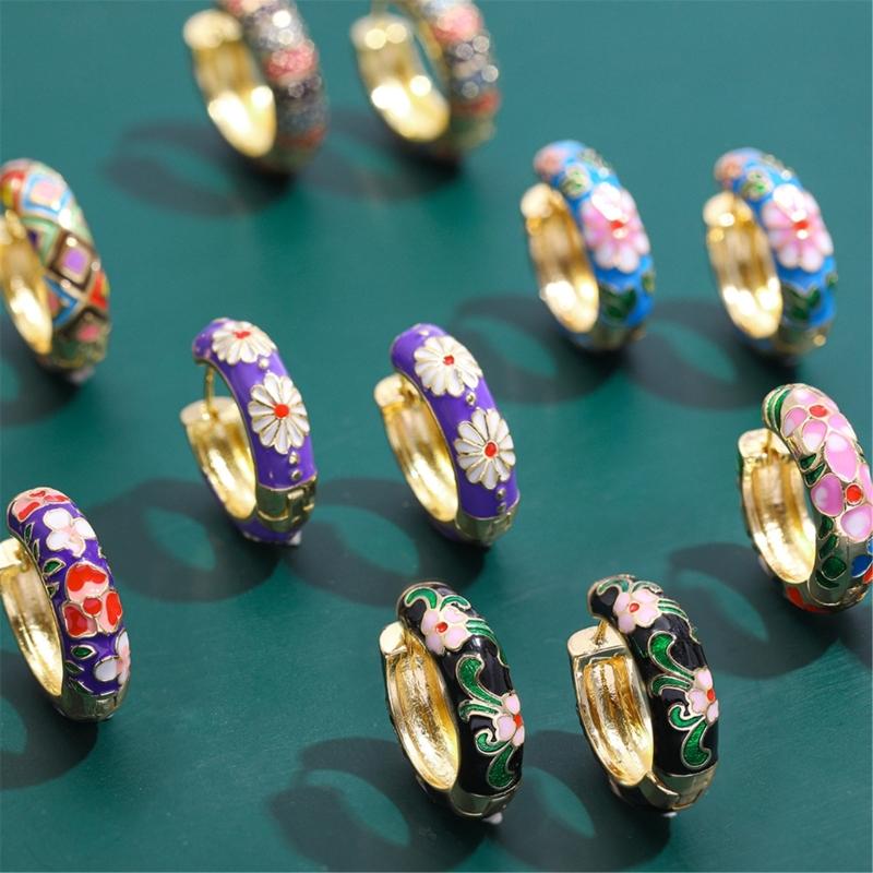 Colorful Circle Drop Earrings Cartilage Huggie Hoop Earrings Geometric Shaped Ear Rings Stylish Accessories for Women