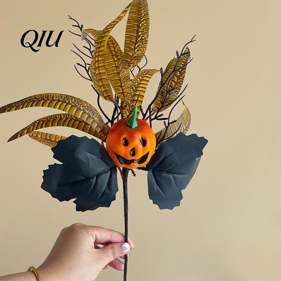 Matte Black Rose Stems Halloween Flowers Bouquet Decorations, Artificial with Pumpkin Eucalyptus Maple Leaf Vase Filler Floral Stems, Indoor Branches