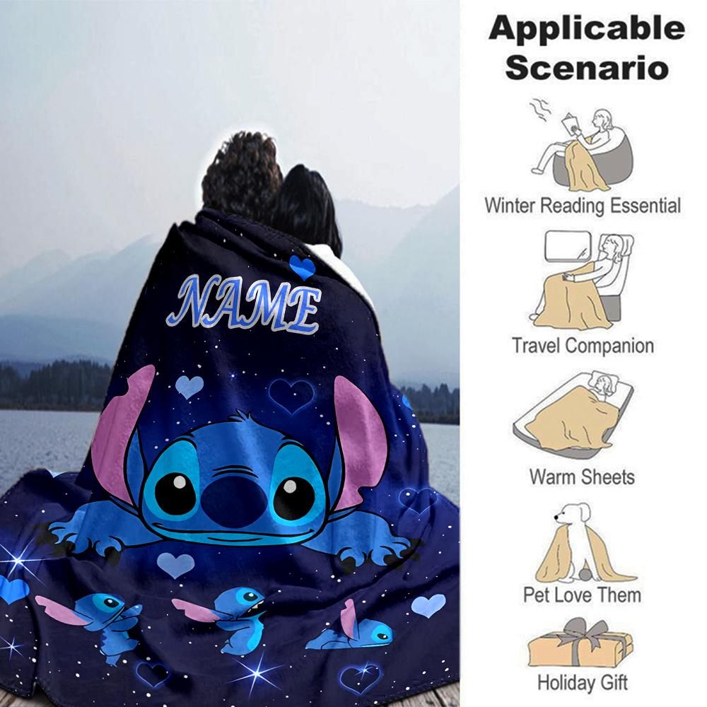 Customiz Name Personality Stitch Blanket Soft &Warm Sofa Office Bed Travel Lunch Break Blanket, Gift Suitable All Seasons