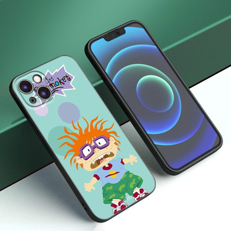 Чехол для телефона с изображением героев мультфильмов R-Rugrats для Apple iPhone 12 13 Mini 11 14 15 Pro Max 7 8 Plus X XR XS SE 2020 2022, черный силиконовый чехол