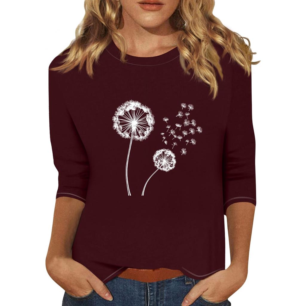 Women's Fashionable Casual Three Quarter Sleeve Printed Collar Pullover Top