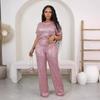 GMXIA Spring Summer Sequin Solid Color Short-sleeved Pants Two-piece Set