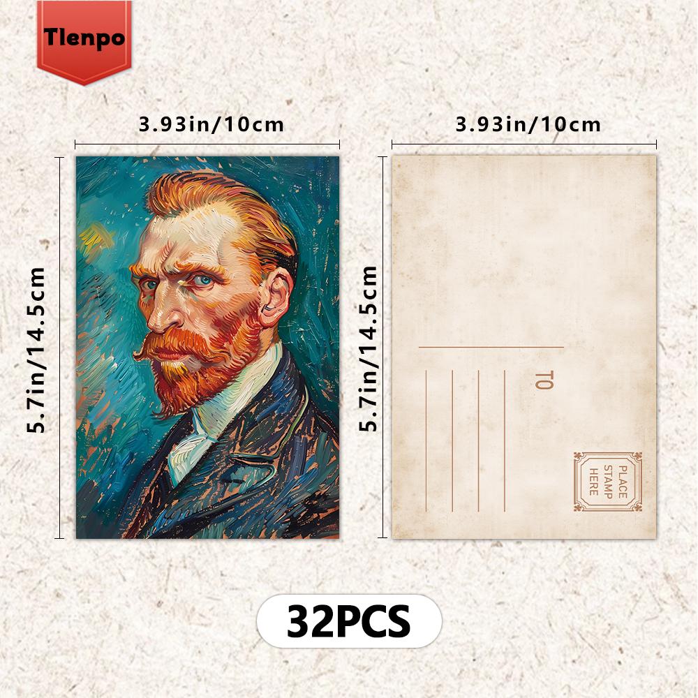 32pcs/set Van Gogh Postcards, Vintage Style 3.93x5.7in Indoor Bedroom Decoration, Message Cards, Van Gogh Postcards