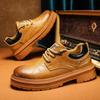 Men Casual Leather Shoes Luxury Brand Thick Bottom Lace Up Business Shoes British Style Outsole Casual Work Outdoor Boots