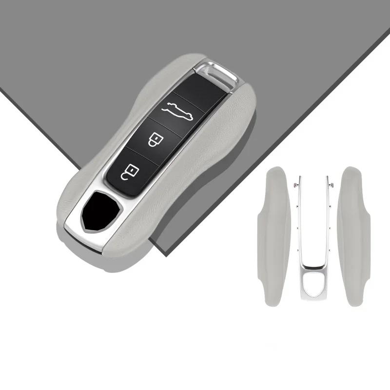 AABKV1 Luxury Genuine Leather for Porsche Boxster Cayman Panamera Cayenne Macan 718/911 Taycan Car Key Case Cover Protective Keychain