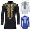 Men's Winter Luxury Print Long Sleeve Dashiki Shirt Top Blouse