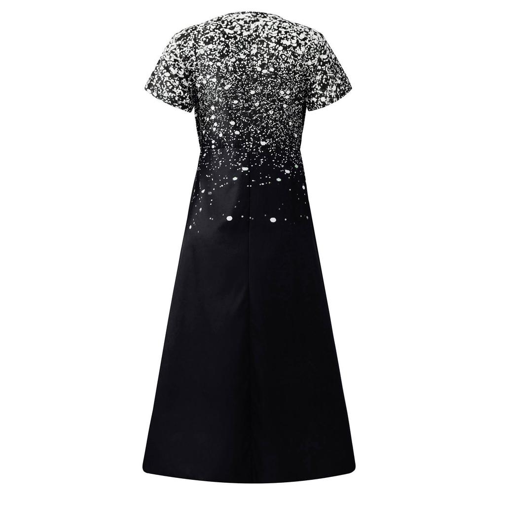 Женское повседневное большое длинное платье с v-образным вырезом и молнией с короткими рукавами и вставками с принтом