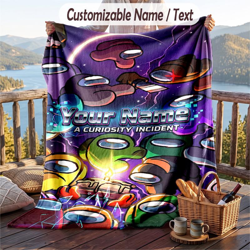 Among Us Flannel Blanket, Personalized Custom Name Text, Soft Warm Plush Throw Blanket For Gift