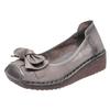 Retro single shoes leather soft-soled mother shoes spring and autumn new non-slip beef tendon sole wedge heel medium and old bow women's shoes