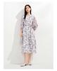Jiuzi Anna Kou 100% Silkworm Silk Blended Wind Printed Waist Dress for Women 2025 Summer New Style