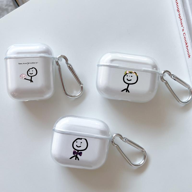 Чехол для Apple Airpods 2 1 Чехлы для наушников с крючком смешные Милые Мультяшные Человечки Для Airpod Pro 3 Pro2 Прозрачные Защитные Чехлы