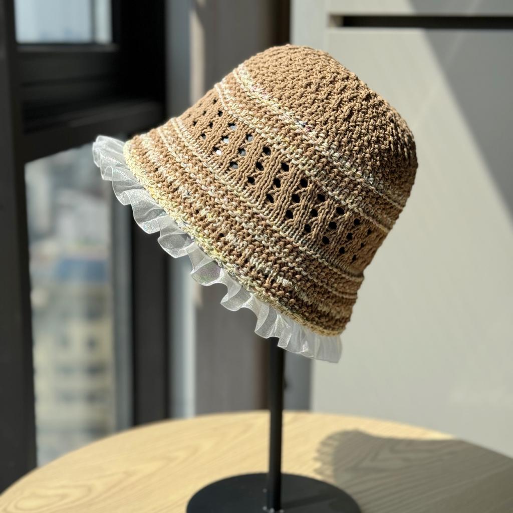 New spring-summer lightweight fisherman hat for women, versatile lace-trimmed bucket hat for outings and shopping, fashionable and face-slimming