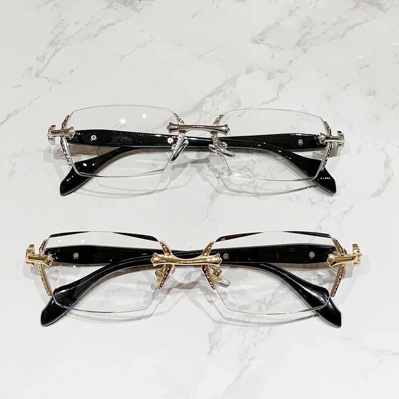 Diamond Cutting Reading Glasses Anti Blue Light Rimless Computer Far Sight Eyeglasses Men's Finished Prescription Eyewear