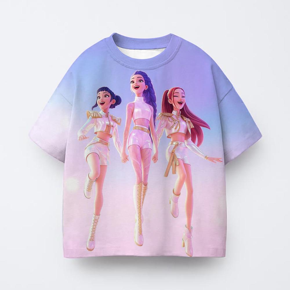 Футболка Аниме Kpop Группа Охотников на Ведьм 3D Печать Детская Футболка Модная Повседневная Мультяшная Футболка Одежда для Девочек