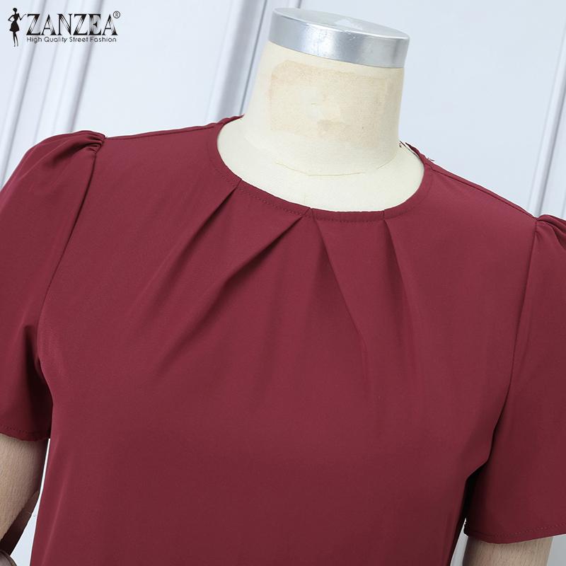 ZANZEA Женское летнее повседневное платье с круглым вырезом и коротким рукавом