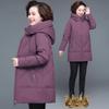 New Fashion Autumn Winter Mother Women Warm Solid Color Hooded Thicken Padded Mid-long Coat