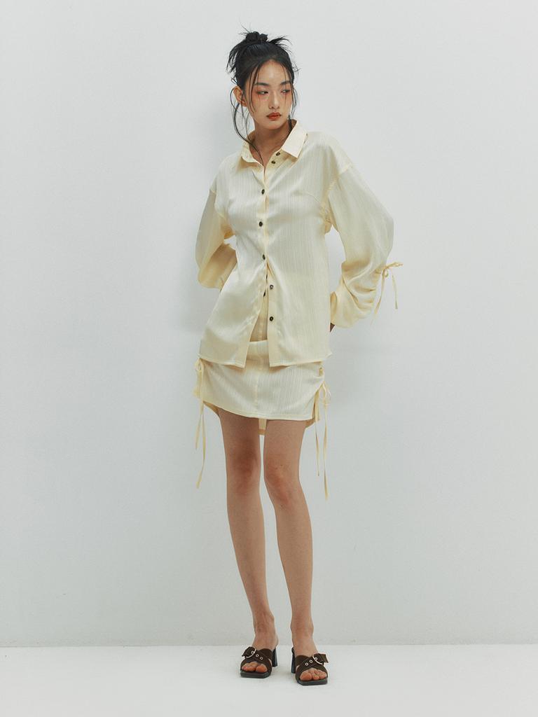 MEENDERI Cut Out Shirring Shirt - Lemon