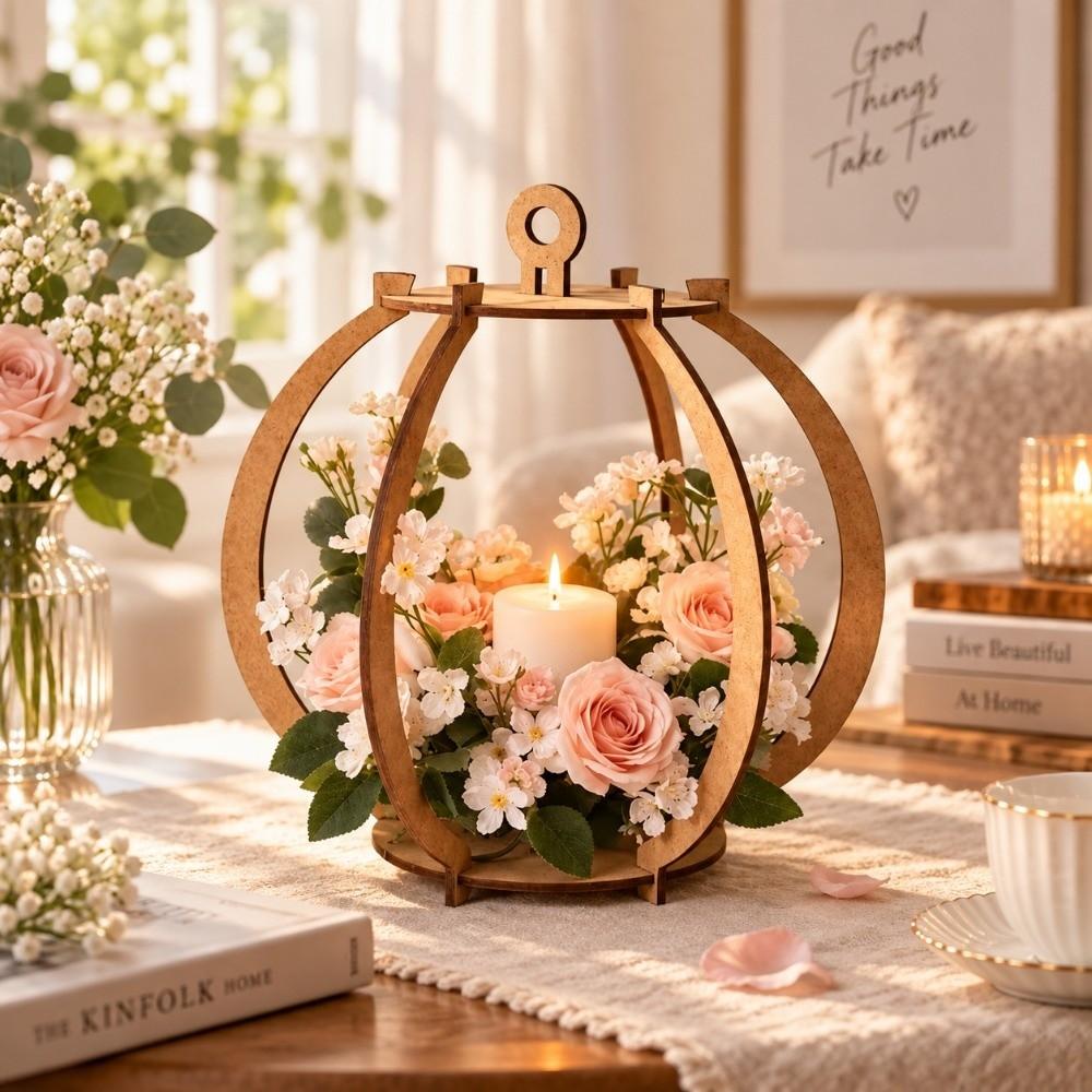 Lantern Wooden Candle Holder Pumpkin Shaped Candle Stand Holiday Prop Candlestick Holder Party