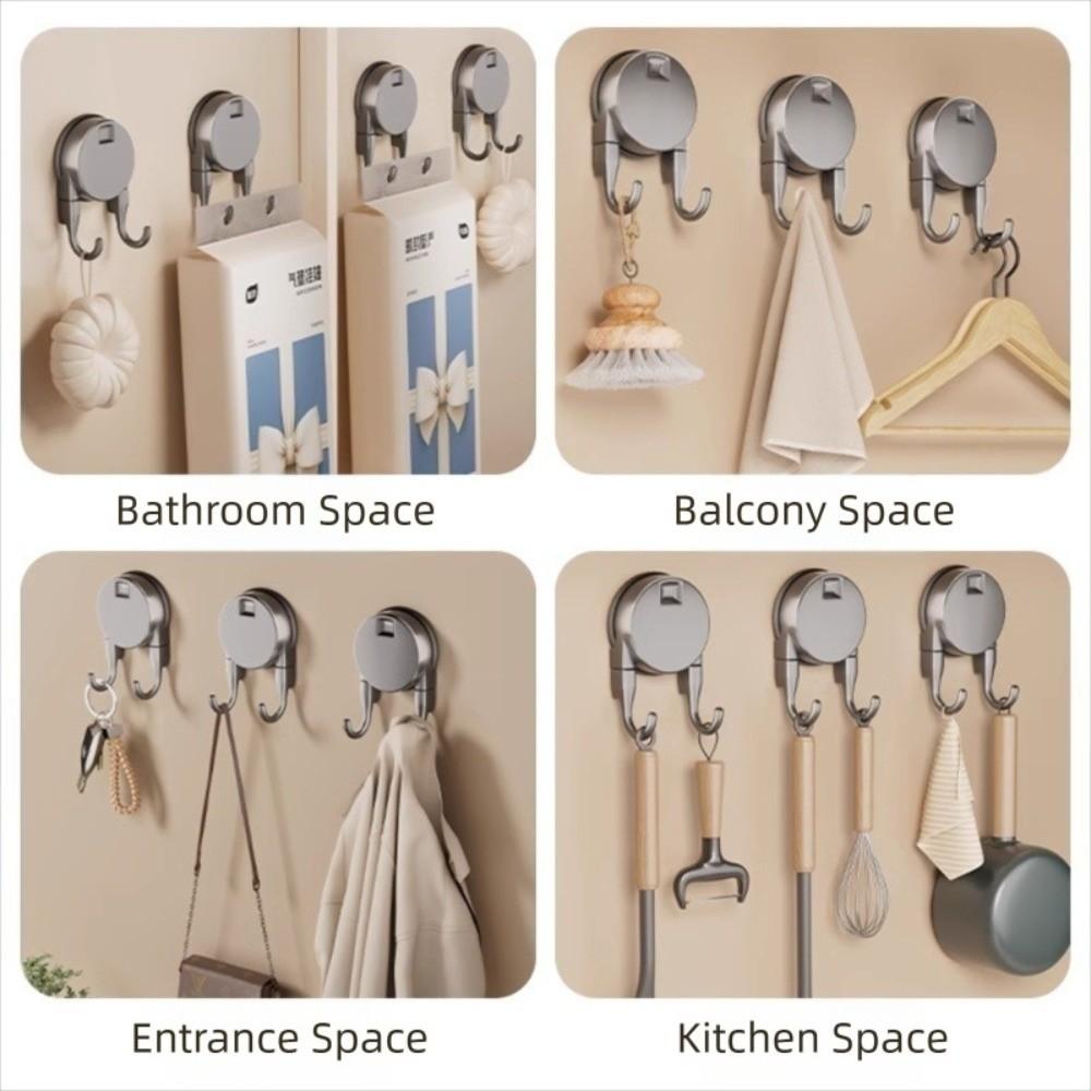 No Drill Bathroom Hooks Press Type Key Clothes Hook Durable Suction Cup Double Hook  Home