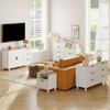 Living Room Sideboard, Storage Cabinet, Soft-Close Double Door, 3 Drawers and Adjustable Shelf, 120x38x76cm, White
