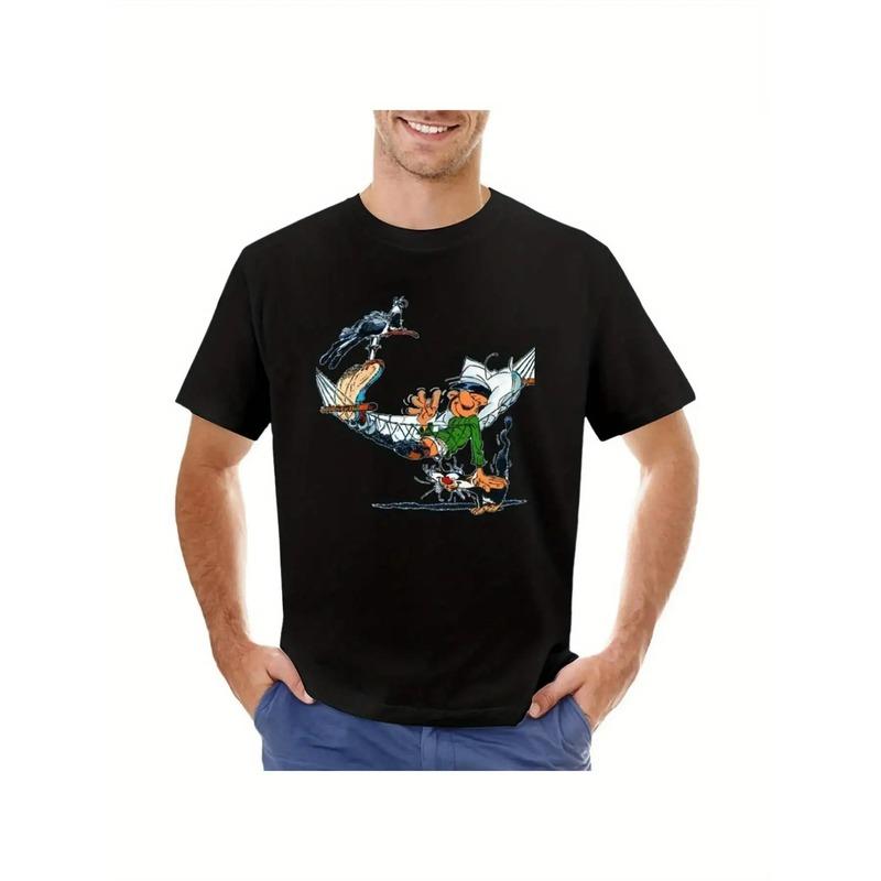 Gaston Lagaffe Men'S Vintage Monty Python Graphic T-Shirt - Black Retro Cartoon Print Short Sleeve Tee with Gaston & Co. Design, Regular Fit Round