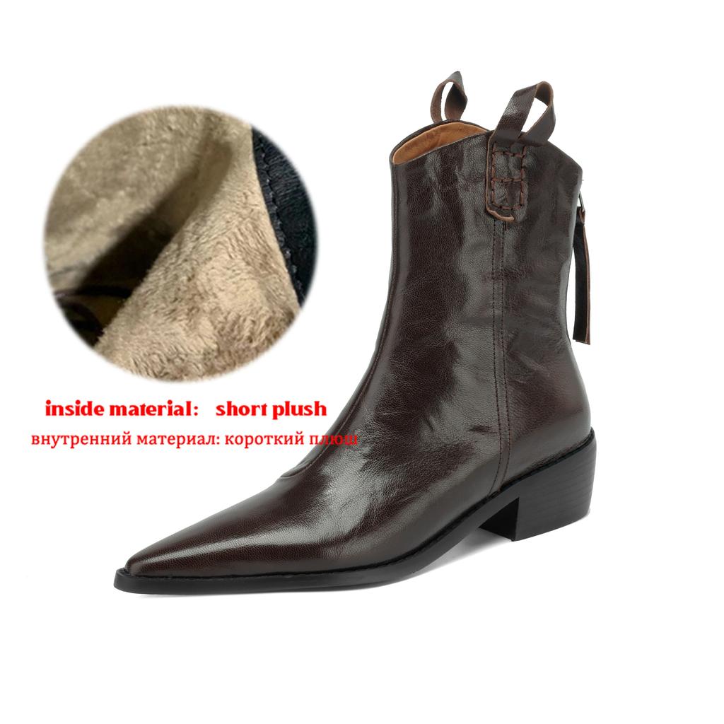 Krazing Pot Sheep Skin Autumn Winter Shoes Med Heels Size 43 Western Boots High Quality Slip On Ankle Boots