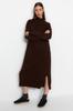 Women's Dress New Season Fashion Brown Wide Fit Midi Knitwear Soft Textured High Collar Dress