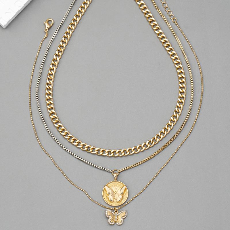 Meier Multi-layer cuban link chain necklace - butterfly chunky chain ot clasp, edgy hip-hop punk style