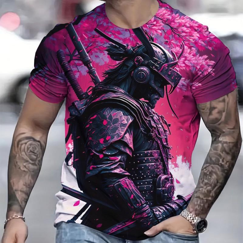 Mens Breathable Quick-Dry Short Sleeve T-Shirt With 3D Digital Print Loose Fit Cotton-Blend Sports