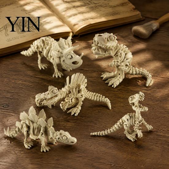 Уникальные подарки для домашнего декора 5 шт. 3D-печатное украшение-скелет динозавра, Преисторические фигурки с подвижными суставами, Коллекционные существа, Реалистичные шарнирные