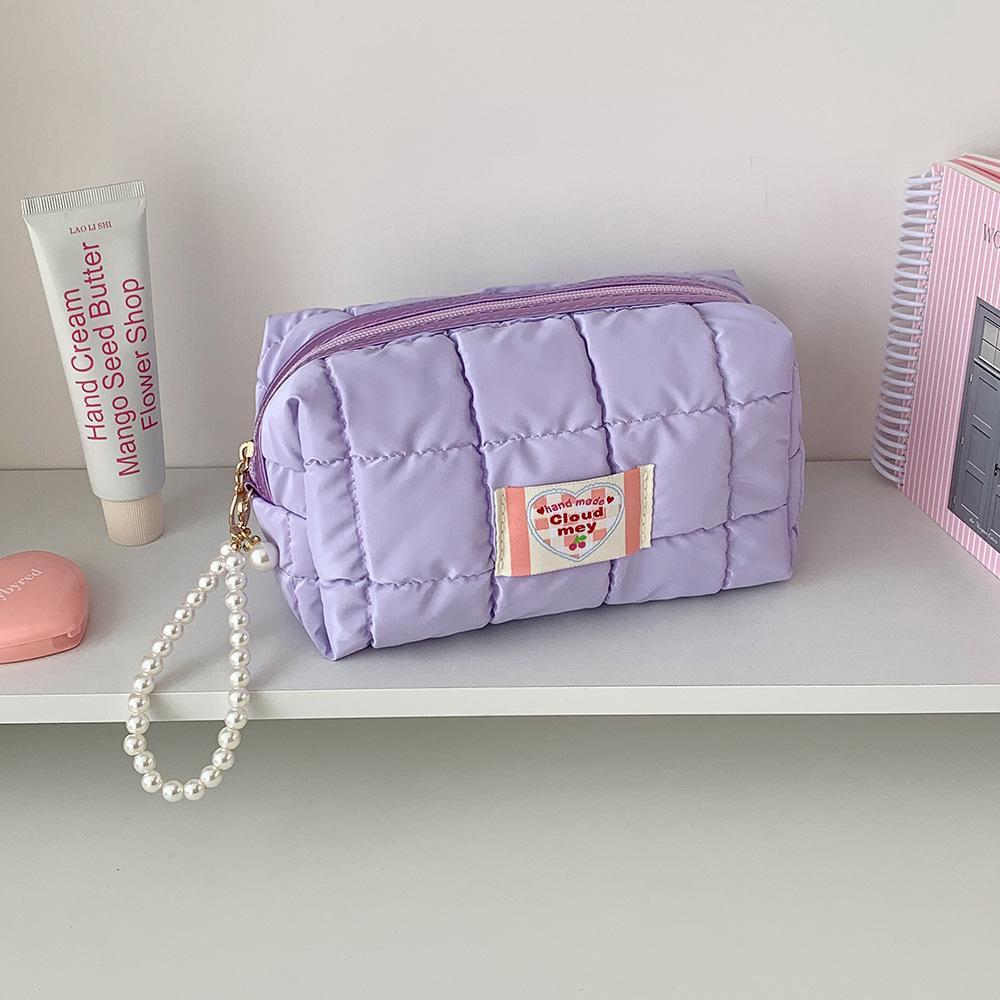 Cosmetic Bag Solid Color Travel Toiletry Bag Pearl Handle Cosmetic Bag Elegant For Backpack Travel Organization