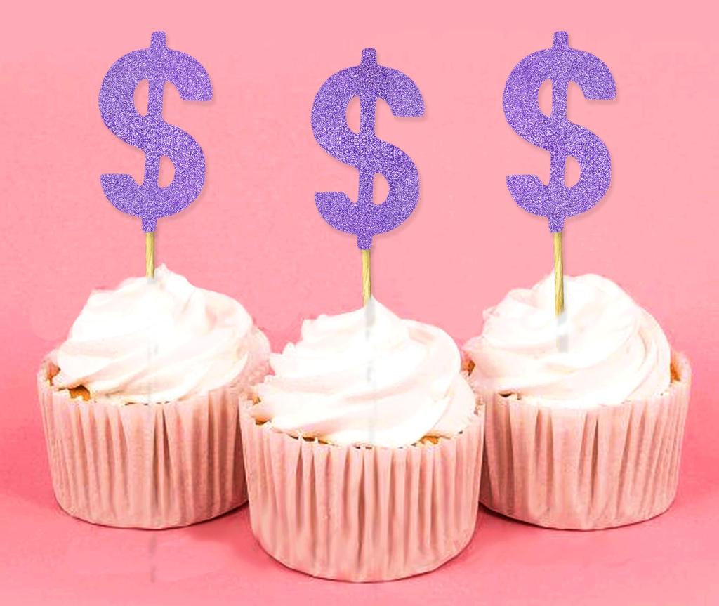 Darling Souvenir Знак доллара Cupcake Toppers День рождения Свадьба Десертные украшения - Pack Of