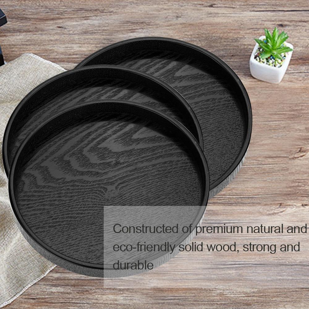 Round Shape Solid Wood Tray Black Color Tea Serving Tray Platter Wood Serving Tray Restaurant Use