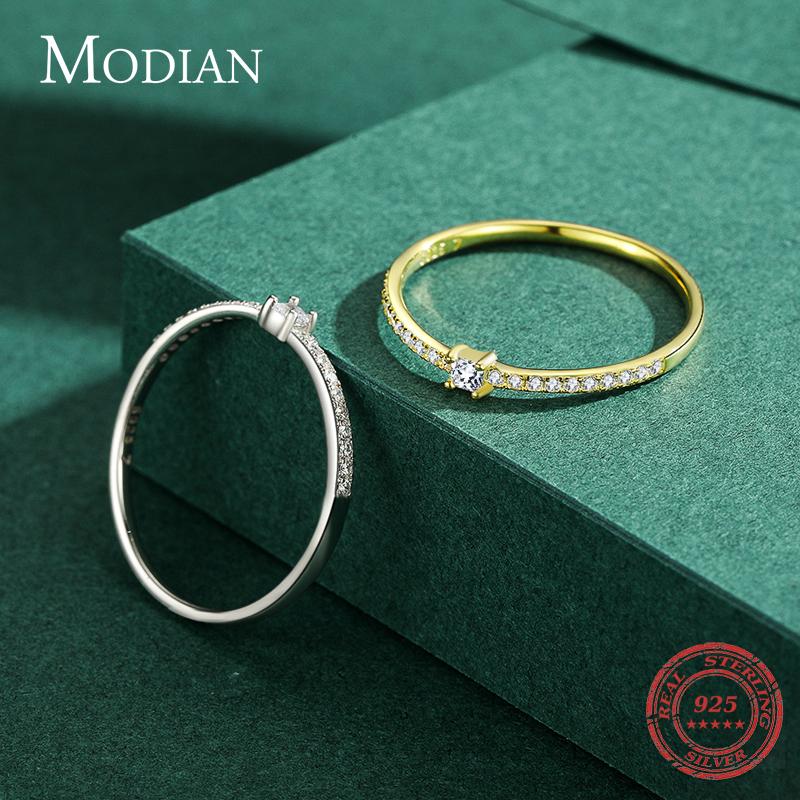 Modian 2021 Настоящее стерлинговое серебро 925 пробы Простое квадратное прозрачное циркониевое кольцо-подвеска Золотой цвет Кольца для пальцев для женщин Свадебные помолвочные украшения