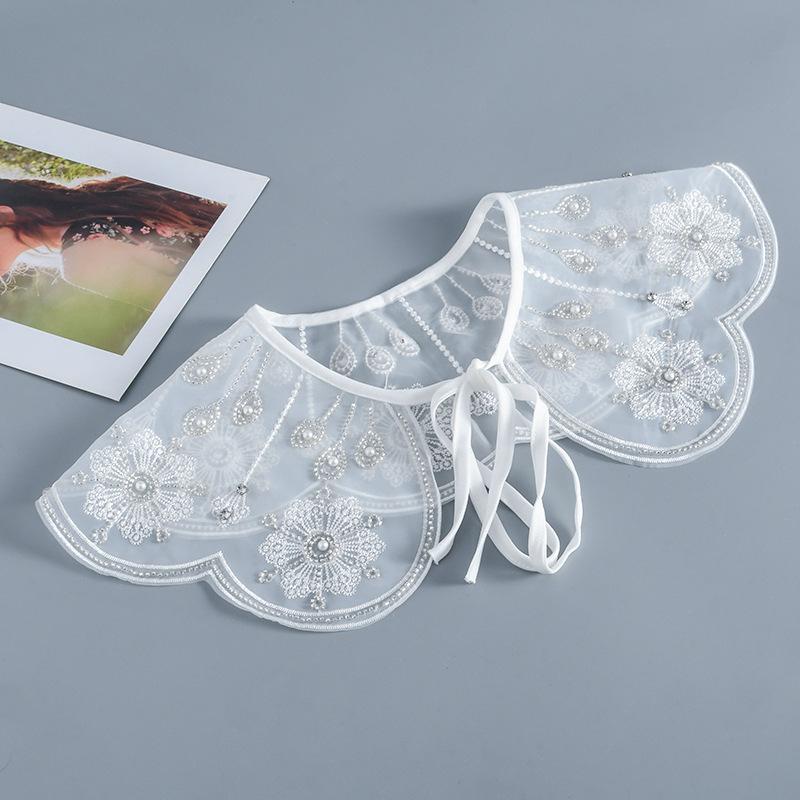Korean Summer Floral Embroider Fake Collar Neck Guard Scarf Female Shoulder Wraps Cape Removable Shirt Detachable Collar