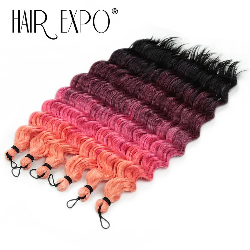 6Pcs 18"Deep Wave Curl Hair 300g Synthetic Water Wave Braiding Hair Extensions Ombre Rainbow Color Twist Crochet Hair For Women