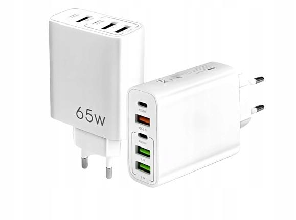 65W Fast Wall Charger: 2x USB-C PowerDelivery 3x USB-A QC 3.0 White